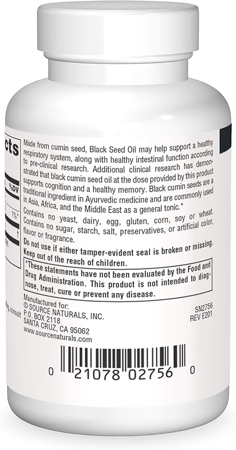 Source Naturals Black Seed Oil for Respritory Support* - 60 Softgels