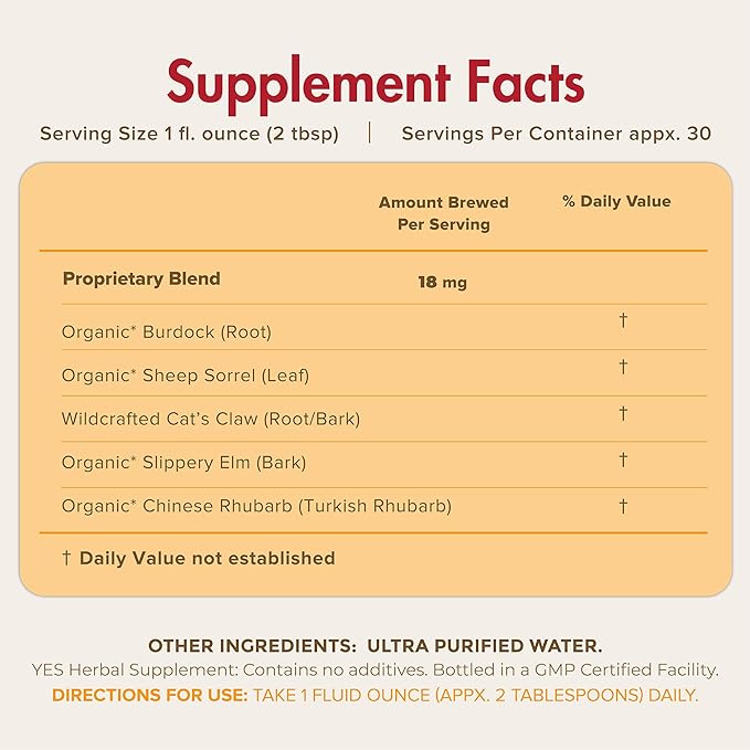 Herbal Health Supplements for Adults - Immune Support Supplement Women and Men | Burdock, Sheep Sorrel, Wildcrafted Cat's Claw, Slippery Elm, Chinese Rhubarb Vitamins Supplements | 31oz Liquid | Yes