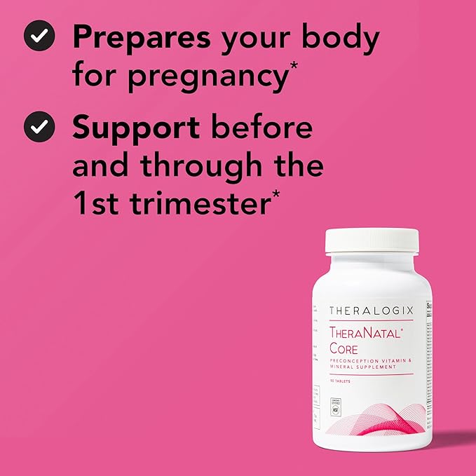 Theralogix TheraNatal Core Preconception Vitamin Supplement - 90-Day Supply - Prenatal Vitamins & Fertility Supplement for Women with Folate, Vitamin D3, Choline & More* - NSF Certified - 90 Tablets