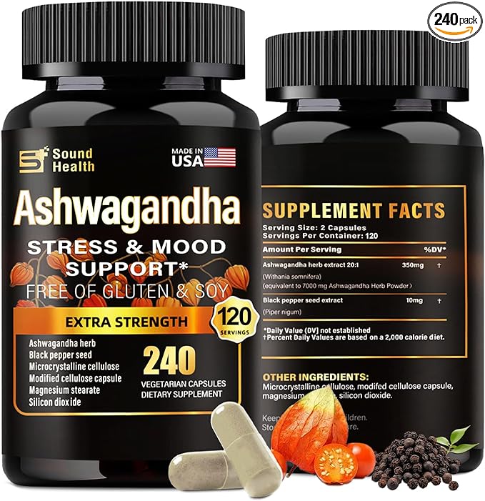 Organic Ashwagandha Capsules Supplement - 7000mg Herb Powder Equivalent per Serving - Immune Support, Hormone Balance - Enhanced Nutrient Absorption - 240 Capsules (120 Servings)