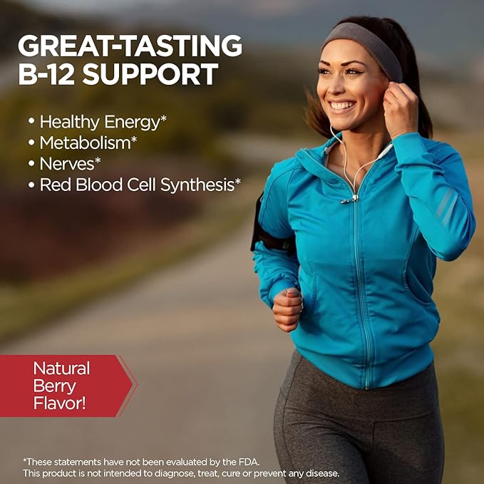 KAL Vitamin B-12 Methylcobalamin Lozenges 1000mcg, Healthy Energy, Metabolism, Nerve & Red Blood Cell Support,* Optimal Absorption, Natural Berry Flavor, Vegan, Sugar Free, 60 Servings, 60 Lozenges