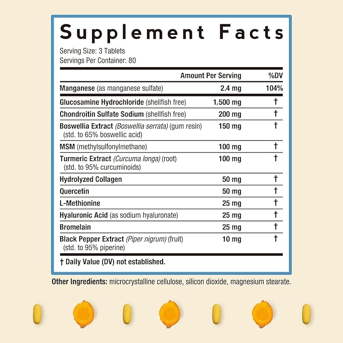 Doctor's Recipes Glucosamine Chondroitin MSM Turmeric Quercetin, Movement Support Supplement for Men & Women, with Black Pepper for High Absorption, Mobility & Flexibility, No Shellfish, 240 Tablets