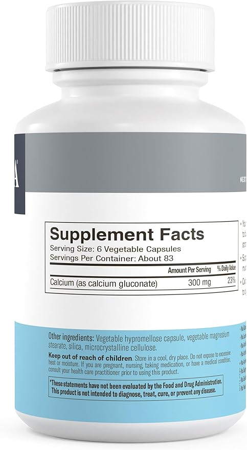 Freeda Calcium Gluconate – Kosher Vegan Calcium Supplement – Easy to Digest & Absorb – Supports Bone Strength – Pure Calcium Without Vitamin D – (500 Capsules)