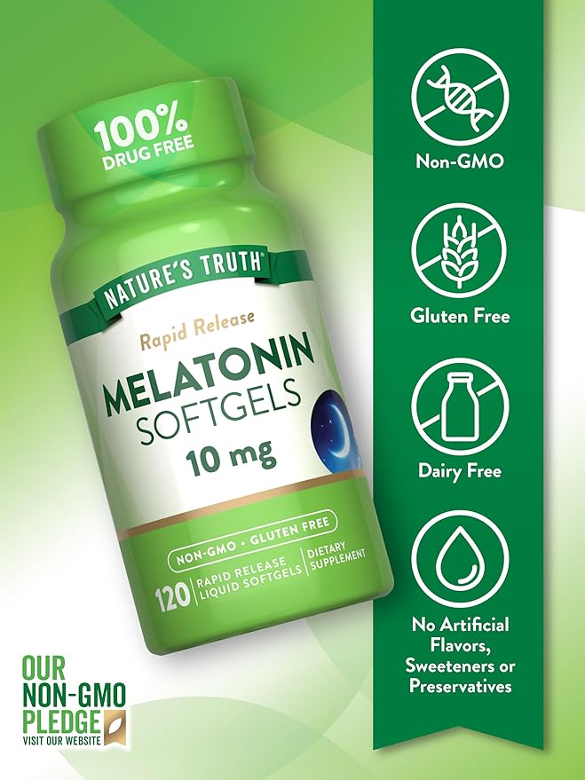 Nature's Truth Melatonin 10mg | Rapid Release Liquid Softgels | 120 Count | Non-GMO & Gluten Free Supplement