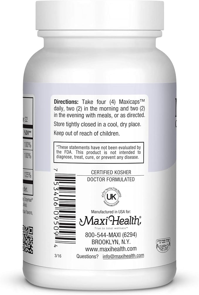 Maxi Health Calcium 1000 mg Supplement with Vitamin D3 (1000 IU) and Magnesium (500 mg) - Bone, Teeth and Joint Support for Men and Women - 90 Capsules