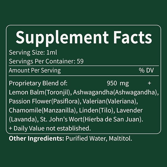 Liquid Drops, Natural Herbal Extract with Lemon Balm Toronjil Support Promotes Relaxation. 2oz