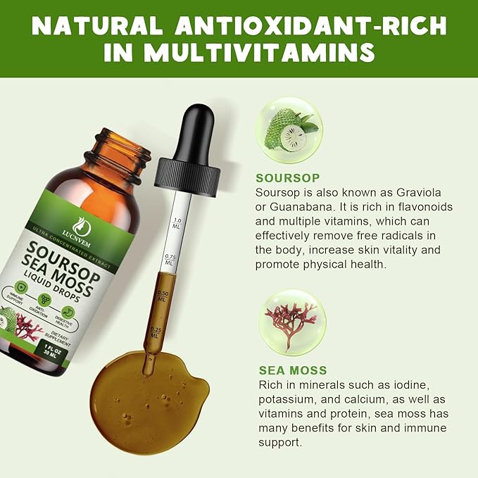 (2 Pack) Organic Soursop Graviola with Sea Moss Liquid Drops, Soursop Bitters Liquid Rich in Multivitamin for Natural Antioxidant, Immune Boost, Cell Support & Regeneration, Pineapple Flavor