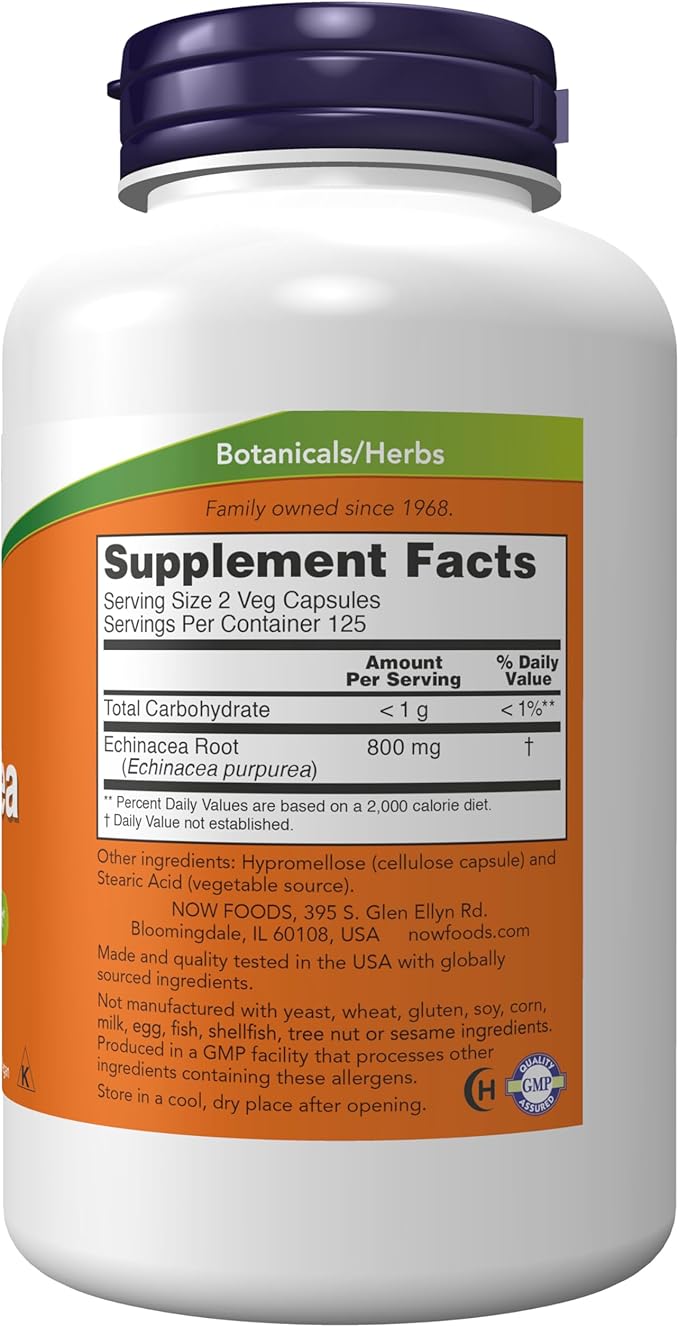 NOW Supplements, Echinacea (Purpurea Root) 400 mg, Immune System Support*, 250 Veg Capsules