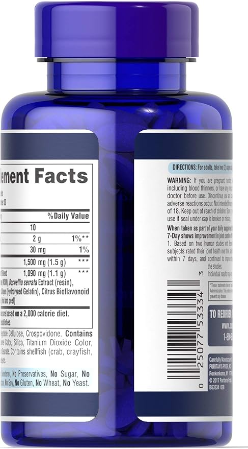 Puritan's Pride 7 Day Formula Joint Soother Glucosamine, Chondroitin, MSM & Boswellia-60 Caplets