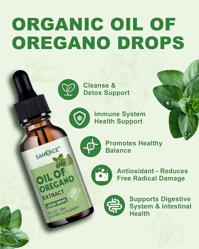 Oil of Oregano Drops, Organic Oregano Oil with Carvacrol, 60% Carvacrol Liquid Supplement for Support Immune Function, Digestive Health & Antioxidant Benefits(1 FL OZ)