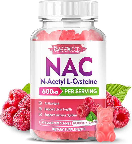 NAC Gummies, N Acetyl Cysteine 600mg, NAC Supplement for Antioxidants & Immune Support, Lung & Liver Health, Sugar-Free, Natural Raspberry Flavor, 60 Count