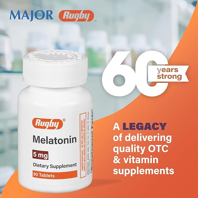 Rugby Melatonin 5mg Tablets - Dietary Supplement - 90 Count