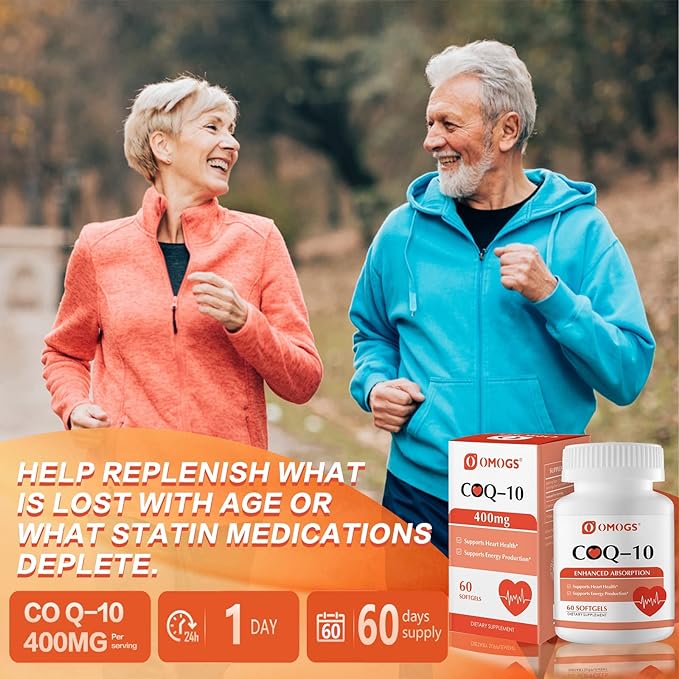 CoQ10 400mg Softgels, Coenzyme Q10 High Absorption Supplements Support Heart Health, Cardiovascular Health, Immune System & Cellular Energy Production, Gluten Free, 60 Softgels