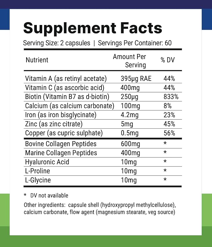 Nutri-Align Multi Collagen | 120 Collagen Peptides Capsules - 600mg Bovine Collagen & 400mg Marine Collagen per Serving | Collagen for Women Hair, Skin & Nails with Vitamins & Amino Acids | Sugar Free
