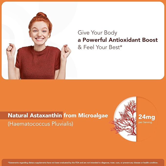 Chewable Astaxanthin Gummies - Natural Astaxanthin 24mg Antioxidant Supplement - Vegan, Non-GMO, Sugar-Free, Gluten-Free, Soy-Fee, 3rd Party Lab Tested - 2 Month Supply (60 Gummies)