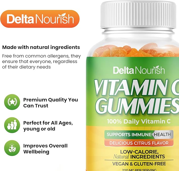 Vitamin C Gummies - Immune Support Supplement - 200mg Vitamin C Per Serving - Non-GMO, Gluten-Free, Natural Citrus Flavor - Antioxidant Support - 60 Gummies (5)