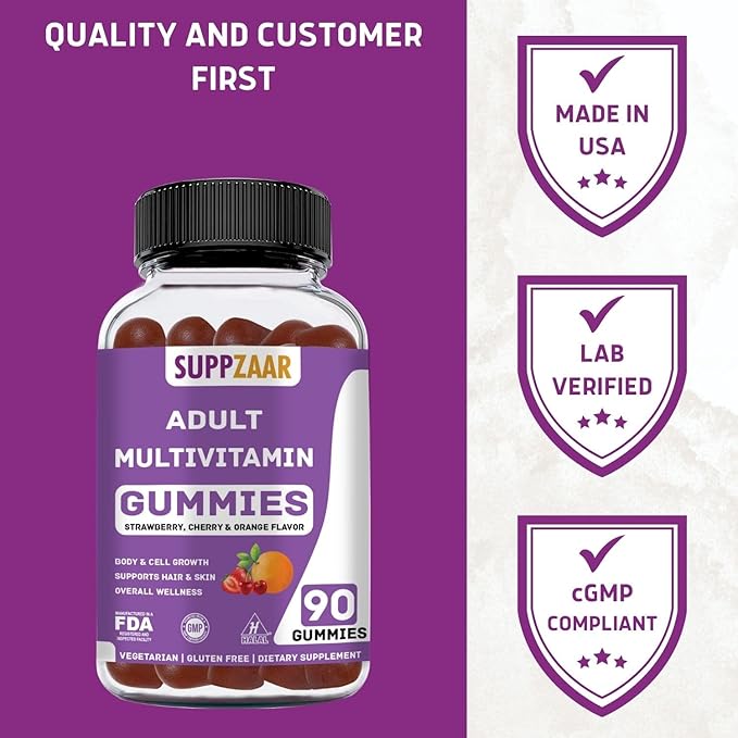 Vegetarian Gummy Multivitamin for Women & Men - Daily Men & Womens Multivitamin with Vitamins: A C D E B6 B12, Biotin & Zinc - Complete Vitamin Formula - 90 Count