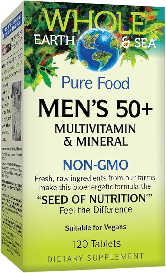 Natural Factors Whole Earth & Sea Men's 50+ Multivitamin & Mineral, 1 Serving Contains Nutrition Equivalent to ½ lb of Veggies, 120 Tablets