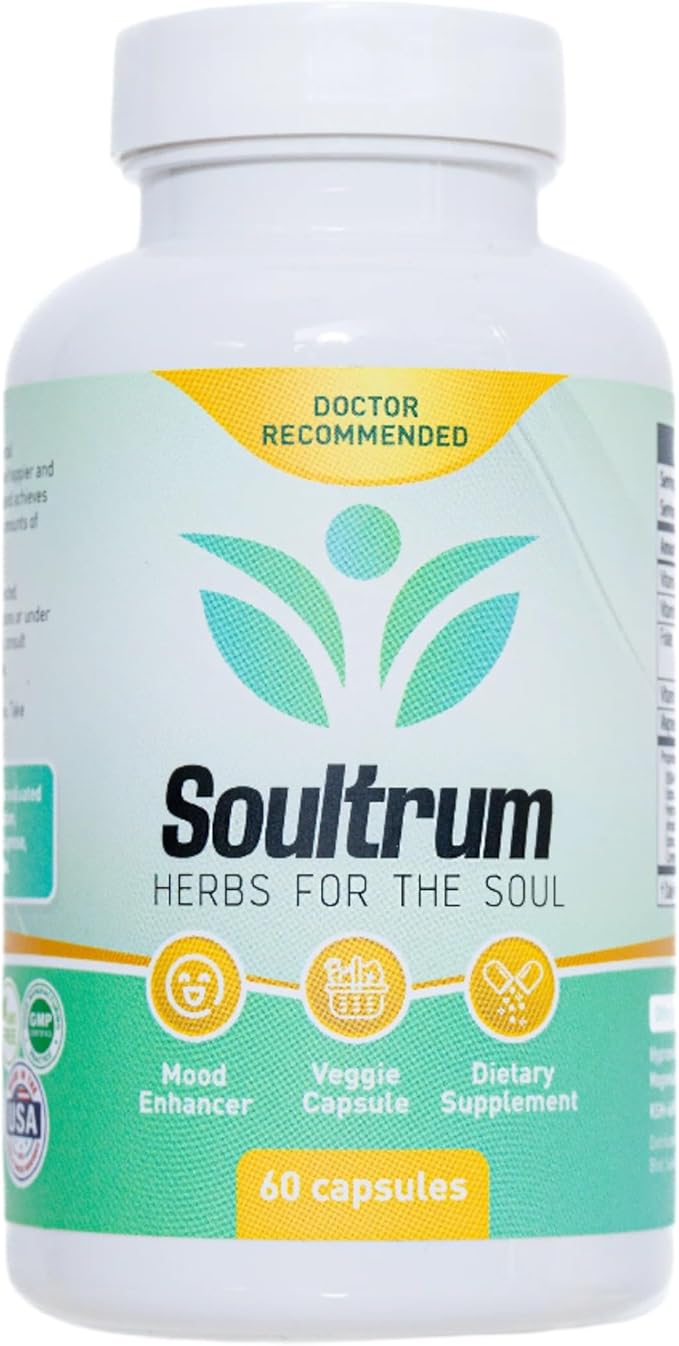 Daily Herbal Supplement for Mood Enhancement and Happiness with Ashwangandha, Omega 3 Fatty Acids, Magnesium, Turmeric, 5-HTP, Rhodiala Rosea, Probiotics, L-Theanine, Vitamin D, Saffron, B-Complex
