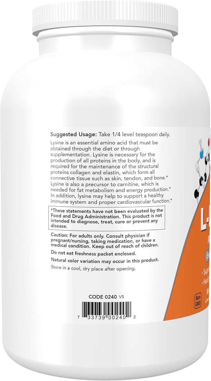 NOW Supplements, L-Lysine (L-Lysine Hydrochloride) Powder, Supports Collagen Synthesis*, Amino Acid, 1-Pound (Pack of 2)