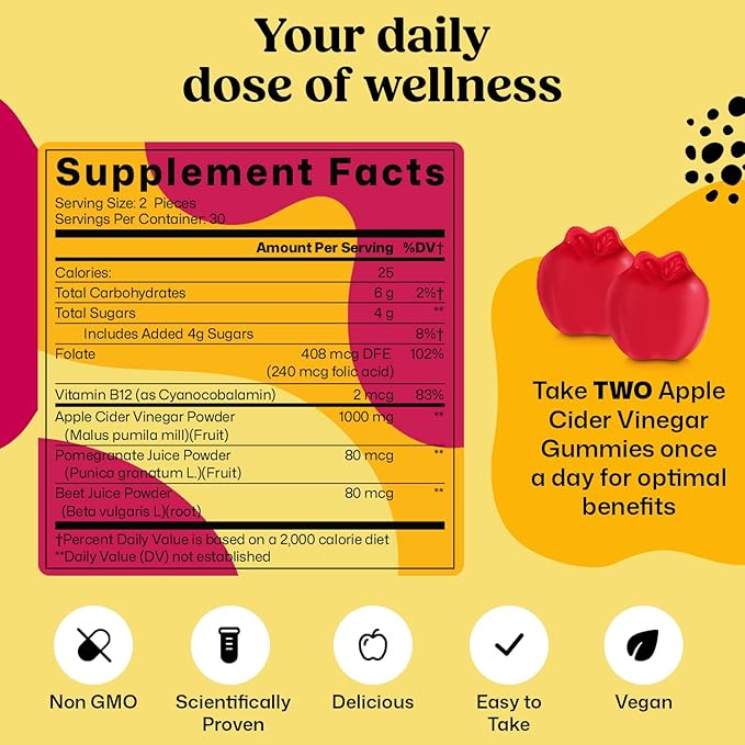 ColonBroom Apple Cider Vinegar Gummies for Women, 60 Gummies, 30 Day Supply, Vegan, Non-GMO Supplement – Supports Body Composition, Boost Metabolism & Improves Digestive Wellness