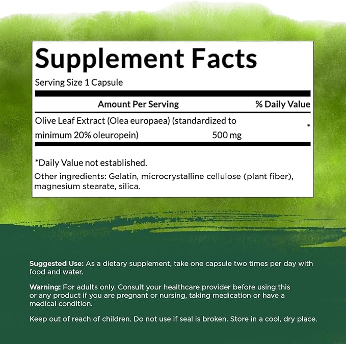 Swanson Olive Leaf Extract Capsules with 20% Oleuropein - Provides Immune Support, Promotes Cardiovascular System Health, and Supports Healthy Blood Pressure - (120 Capsules, 500mg Each)