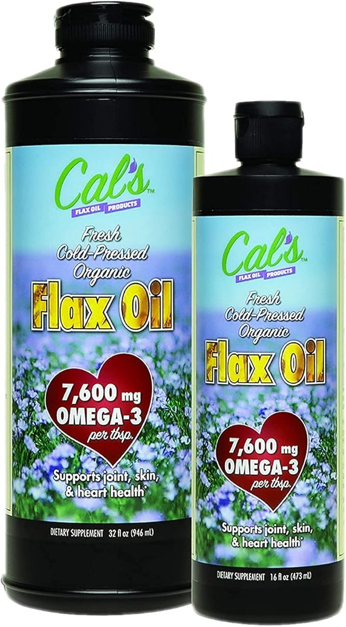 Cal's Flax Oil, Cold Pressed Flax seed, High in Omega 3 Fatty Acid, Unrefined Flax Seed Oil, Pure Flax Seed Oil Liquid Supplement for Joint, Skin, and Heart Health Support - 32 oz