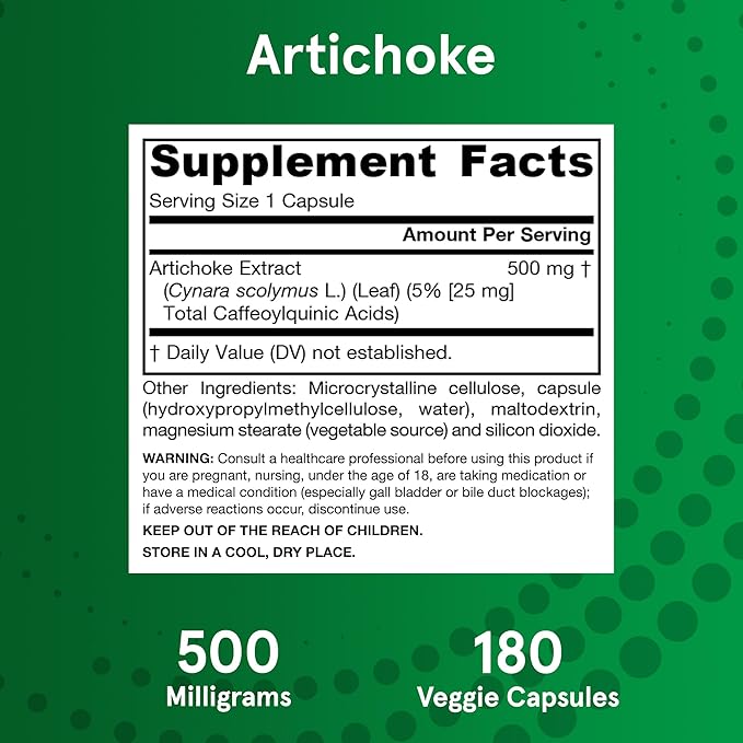 Jarrow Formulas Artichoke 500 mg, Dietary Supplement for Liver Health and Digestion Support, 180 Veggie Capsules, 180 Day Supply, Pack of 12