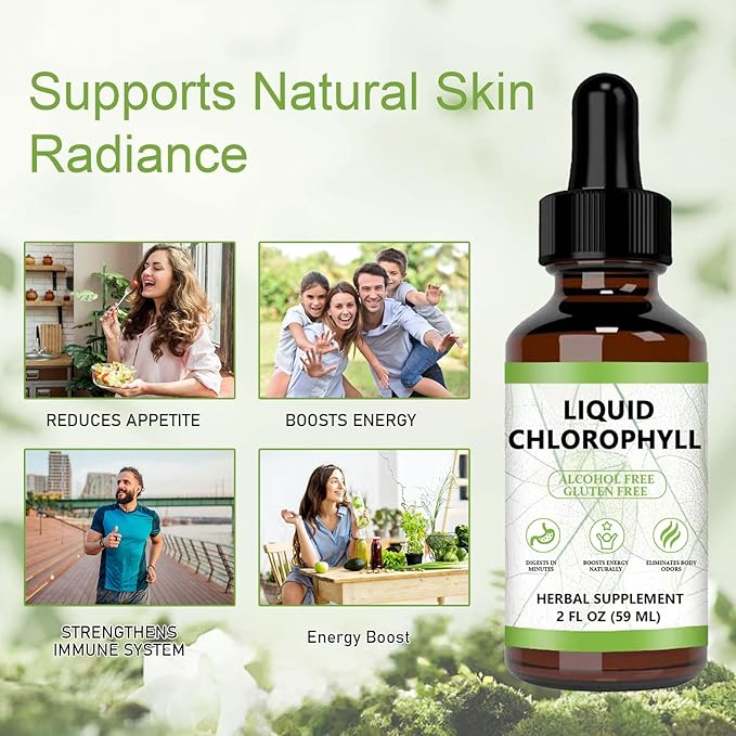 Chlorophyll Liquid Drops, Vegan Chlorophyll Liquid Drops, Body Deodorant & Gut Support Healthcare Liver, Digestion & Immune System, Natural Mint Flavor, 2 Fl Oz (59 Ml)