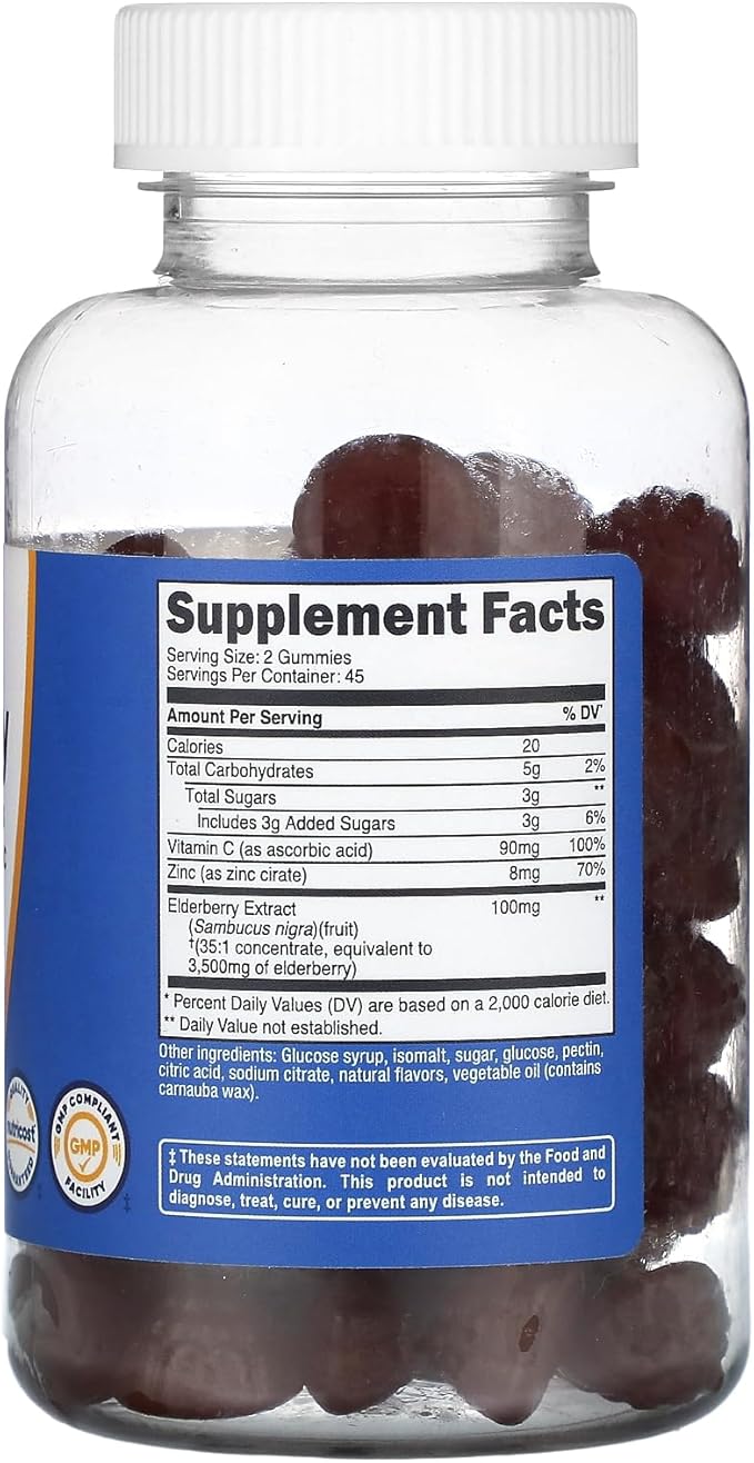 Nutricost Elderberry Gummies with Vitamin C & Zinc 90 Gummies - Gluten Free, Vegetarian