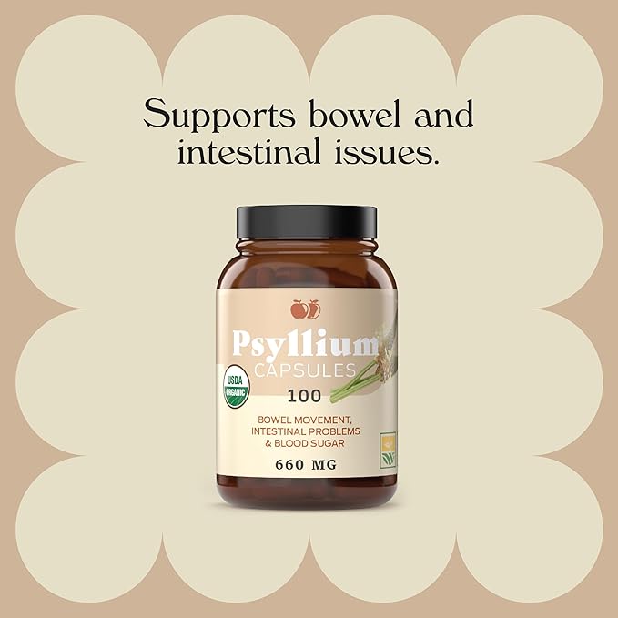 Pure Natural Whole Psyllium Husk Powder Capsules - 660mg Capsules 100 Pure Unflavored Fiber & Colon Cleanse Pills