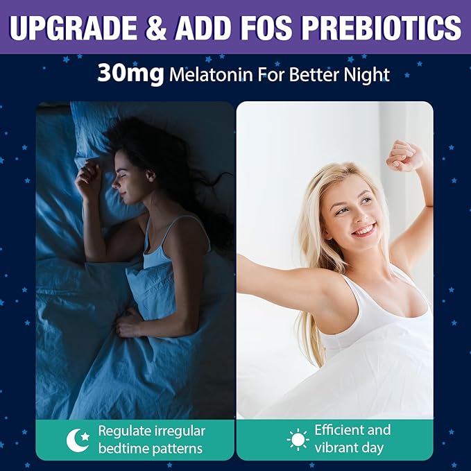 Melatonin Gummies 30mg for Adults - Maximum Strength Melatonin Gummies for Relaxation & Soothing, Exogenous Melatonin Supplement with FOS for Immune, Gut Health and pH Balance, Sugar Free -120 Counts