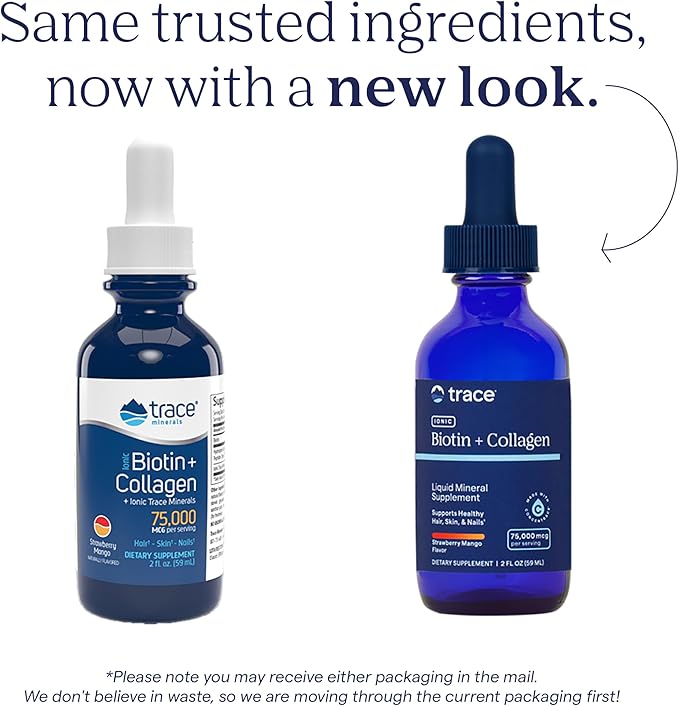 Trace Minerals Ionic Biotin Plus Collagen - High-Potency Supplement Supports Healthy Hair Growth & Skin - Biotin & Collagen Supplement Aids Healthy & Strong Joints - Strawberry Mango, 2 fl oz