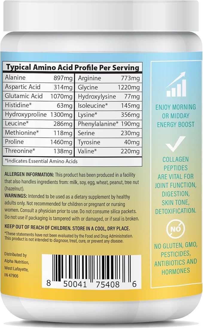 Peptide Energy Collagen Powder Hair, Nail, Skin, Type I & III,Caffeine for Energy, Vitamin C, Biotin, Hyaluronic Acid, Zero Sugar – 8.92 oz (Pina Colada)