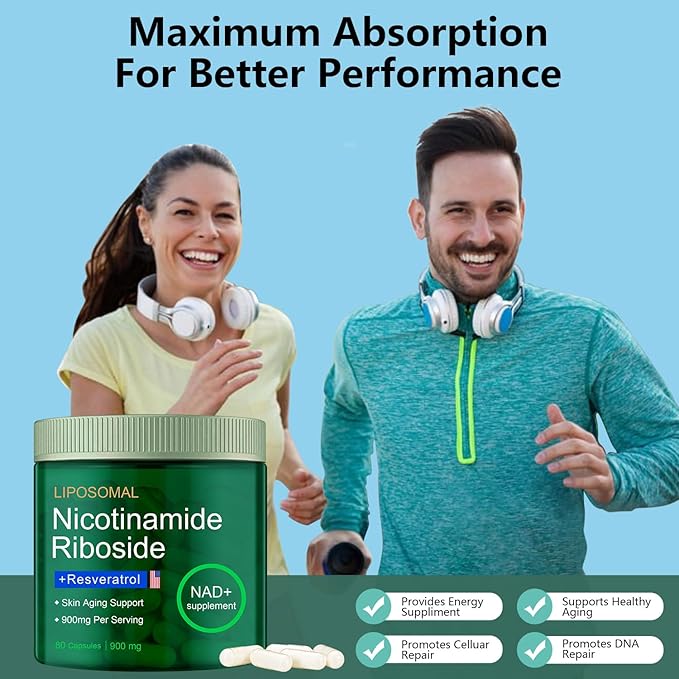 Nicotinamide Riboside, Liposomal Nicotinamide Riboside 900mg Resveratrol Quercetin Supplement for Vitality, Anti Aging, Energy, Focus, 80 Capsules