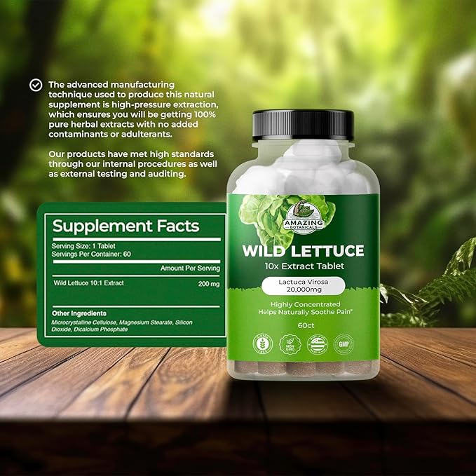 Wild Lettuce Extract Tablets 10X (60 Tablets) 2,000MG Each | Lactuca Virosa | Sleep Support | Helps Naturally Soothe Pain - 60 Count