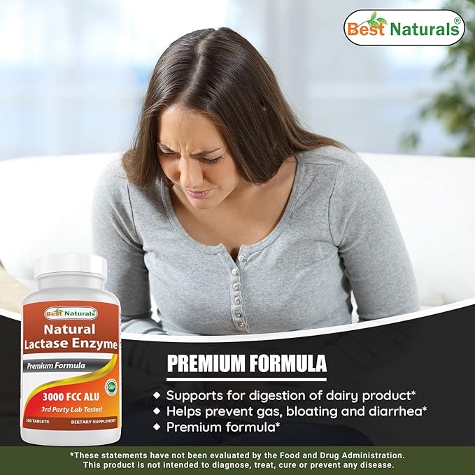 Best Naturals, Fast Acting Lactase Enzyme, 3000 FCC ALU, 180 Tablets (180 Count (Pack of 3))