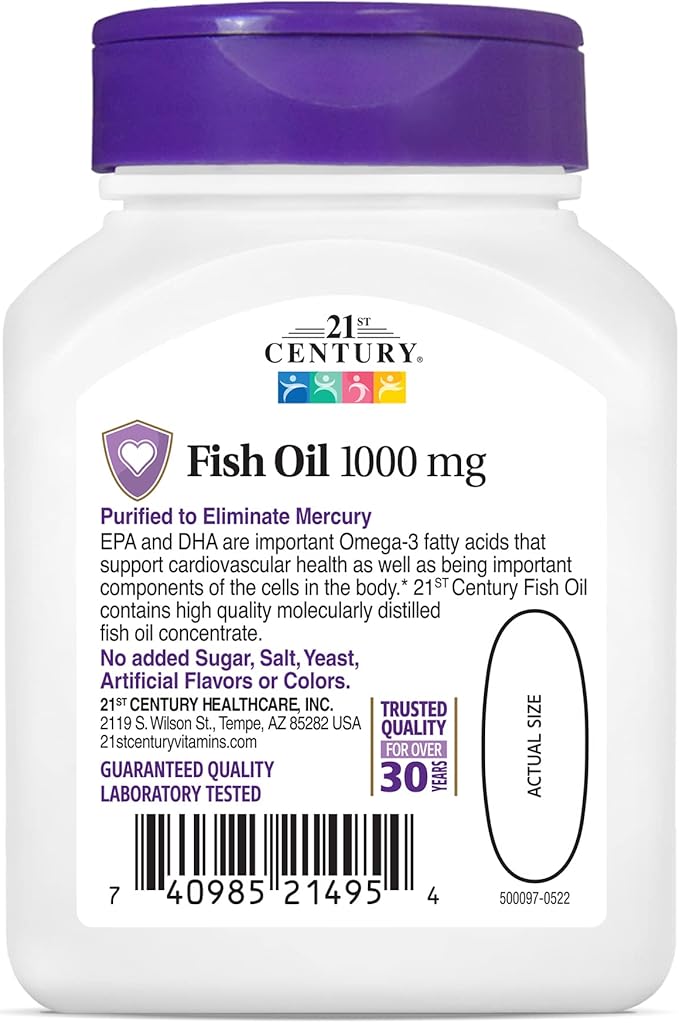 21st Century Fish Oil 1000 mg Softgels, 60 Count (Pack of 3)