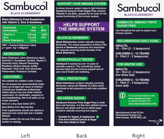 Sambucol Sugar-Free Black Elderberry Syrup - Sambucus Elderberry Syrup for Adults Immune Support, Elderberry Liquid, Elderberry Extract - 4 Fl Oz