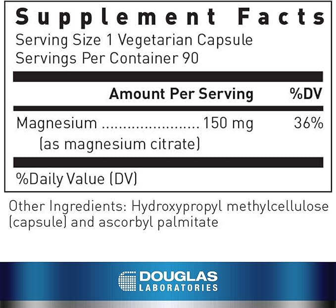 Douglas Laboratories Magnesium Citrate - 150 mg - For Heart Function, Bone Health & Muscles - Gentle on Digestion* - 90 Vegetarian Capsules