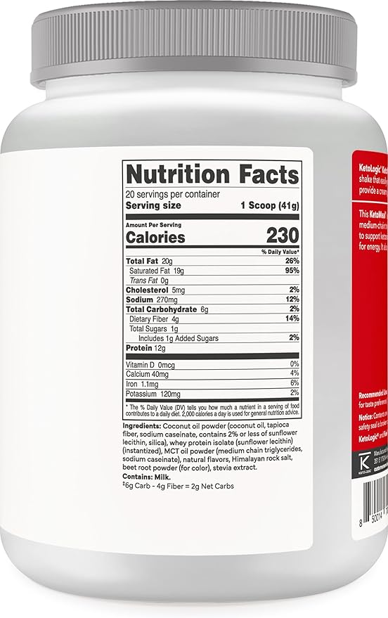 KetoLogic Keto Meal Replacement Shake Powder For Optimal Results + MCT Oil + Grass-Fed Whey - Perfectly Formulated Macros for Ketosis - 20 Servings - Strawberry