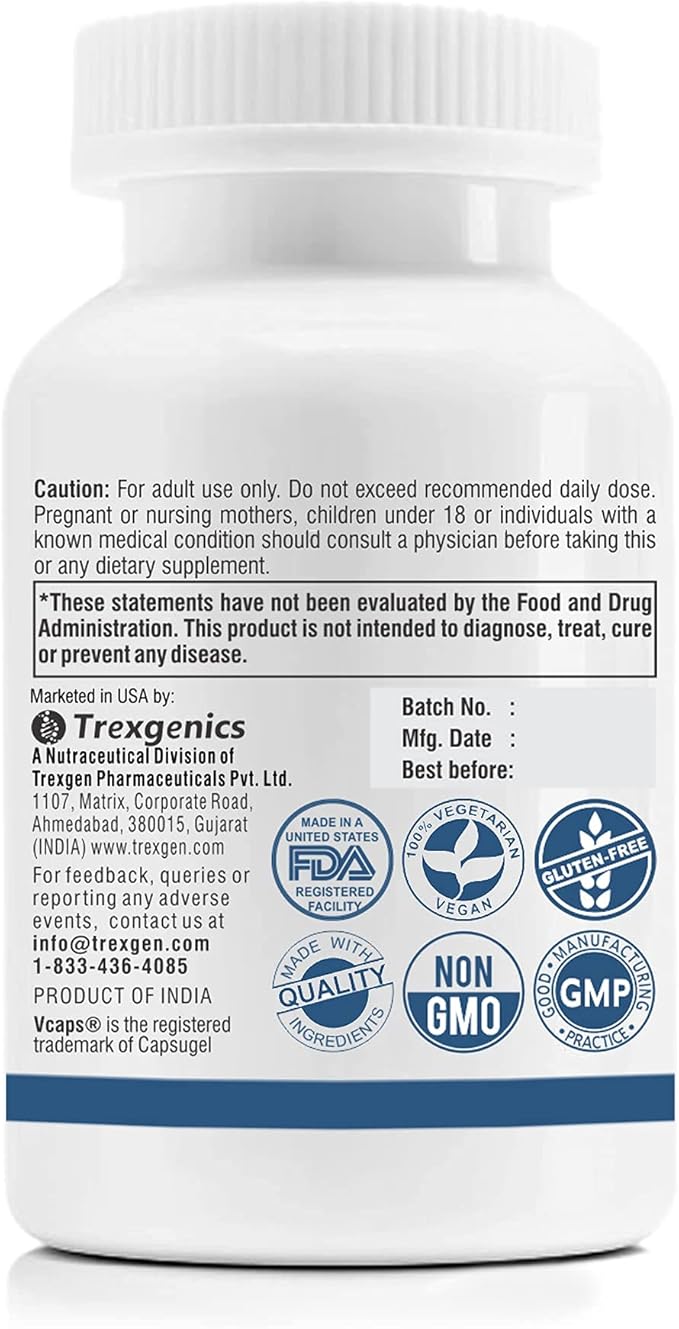 Trexgenics GANODERMA 500mg Reishi Mushroom 20% Polysaccharides Antioxidant, Immunity Support (60 Veg. Capsules)