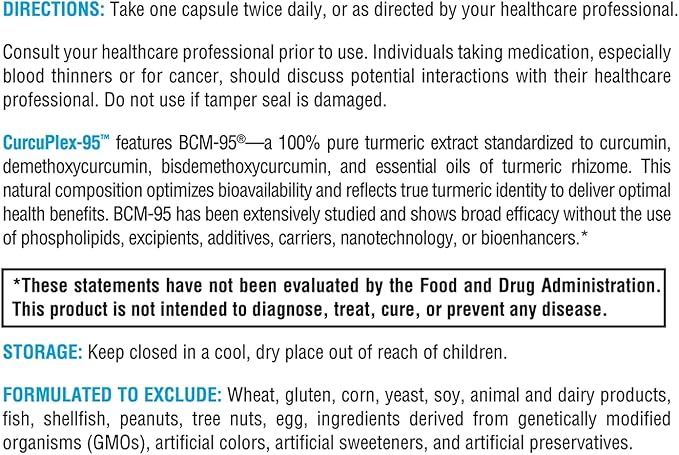 XYMOGEN CurcuPlex-95 - Turmeric Curcumin Supplements with Enhanced Bioavailability - Daily Brain Support Supplement (60 Vegan Turmeric Capsules)
