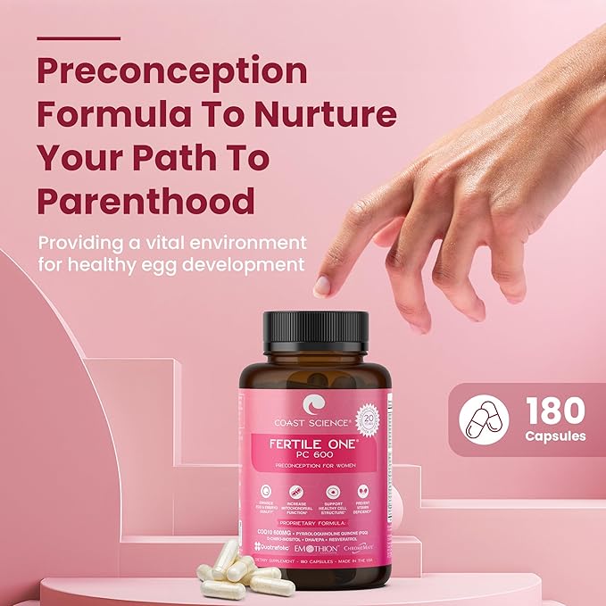 Fertile One PC 600 - Advanced Preconception Supplement with CoQ10 600mg, Nutrient-Rich for Women's Reproductive Health, Ideal for IVF, 180 Vegetable Capsules for Fertility Enhancement