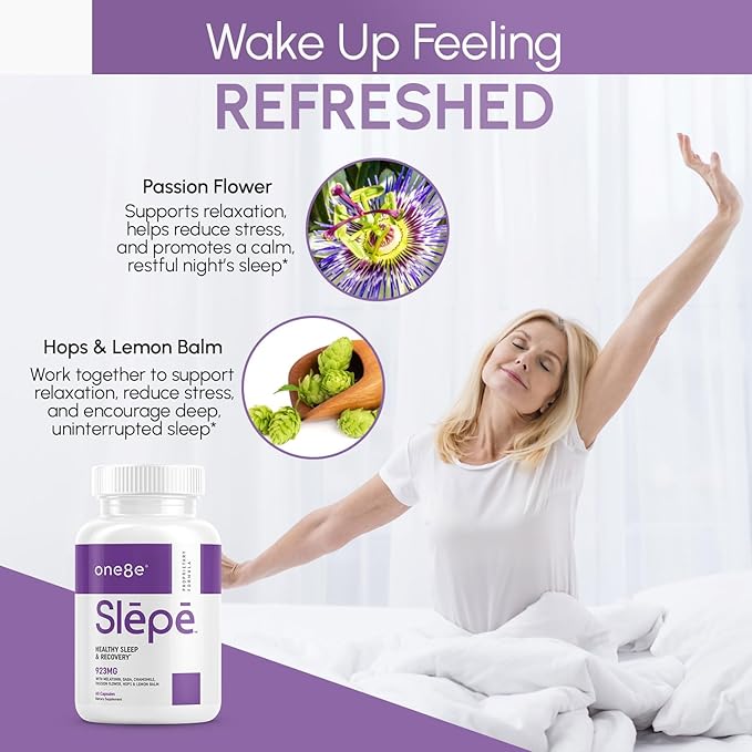 Slēpē Sleep Aid Supplement with Melatonin, GABA, Chamomile Flowers, Passion Flower, Hops, Lemon Balm - Natural Sleep Supplement for Adults for Restful Sleeping