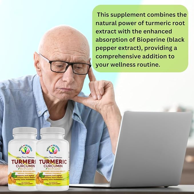 Turmeric Curcumin Supplement with BioPerine - 60 Capsules - Organic Turmeric Root Extract - Vegan Friendly, Enhanced Absorption, Daily Joint and Heart Support