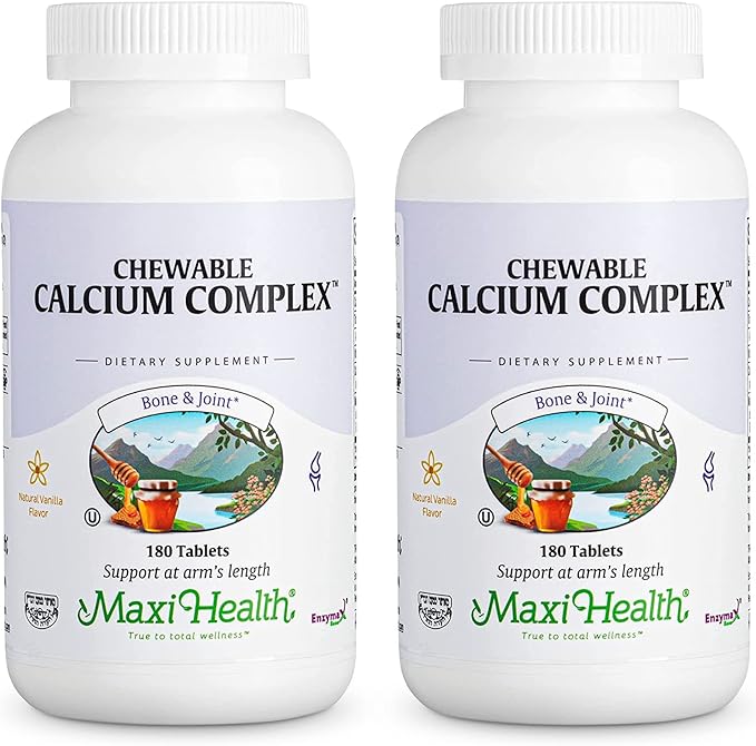 Maxi Health Chewable Calcium Complex - 1000 mg Calcium Supplement w/Vitamin D3 (1000 IU) & Magnesium (400 mg) - Bone, Teeth & Joint Support - 180 Count Chews (Pack of 2)