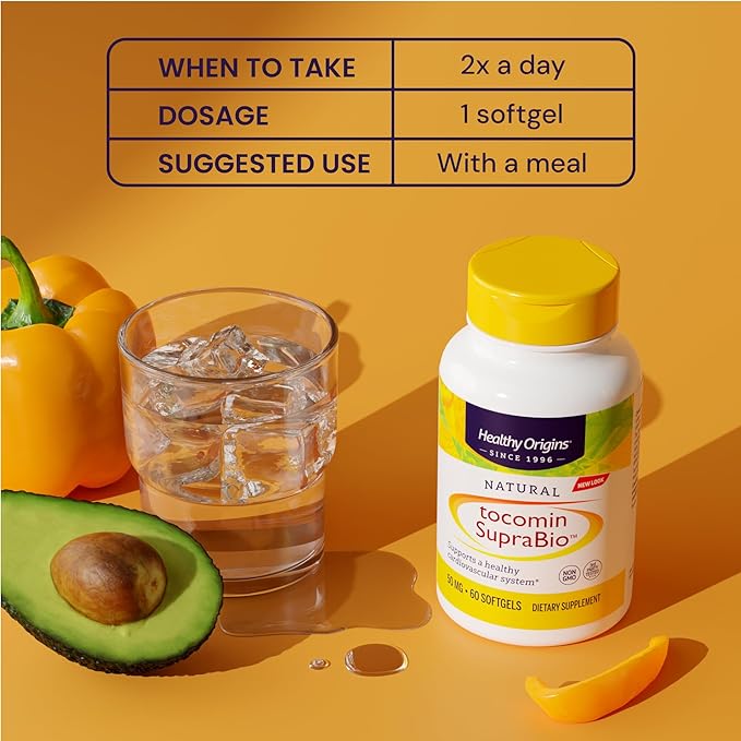 Healthy Origins Tocomin SupraBio (Tocotrienols), 50 mg - Supports Heart Health & Cardiovascular System - Tocotrienol & Vitamin E Supplement - Gluten-Free Skin Support - 60 Softgels