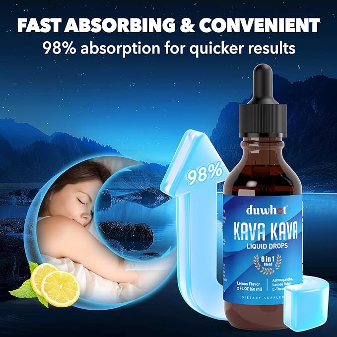 Kava Kava Extract Liquid Drops with Ashwagandha Lemon Balm L-Theanine, High Potency Kava Root Extract Tincture Supplement for Relaxation, 2 Fl Oz