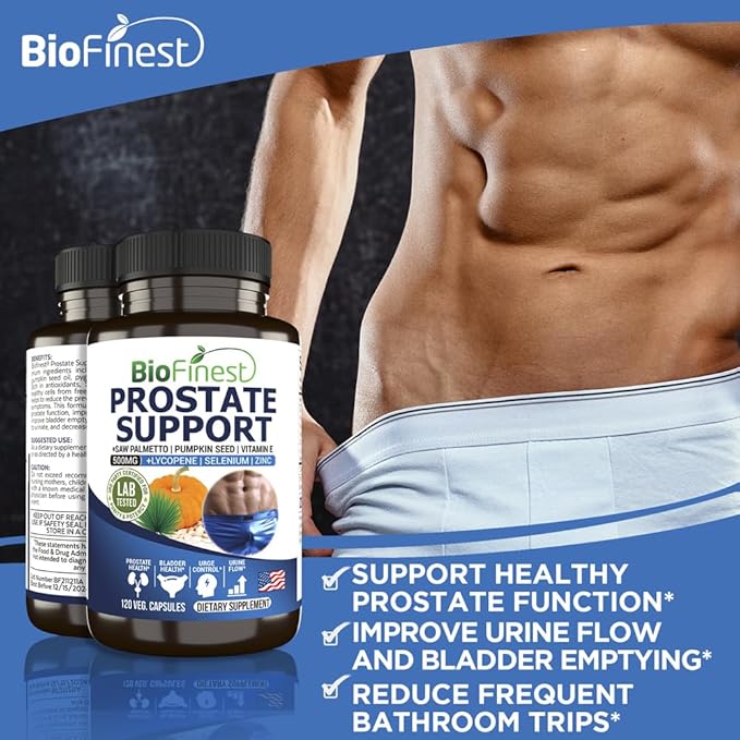 Prostate Support for Men - Saw Palmetto Lycopene Pumpkin Seed Pygeum Zinc Selenium - Healthy Urine Flow Bladder Prostate Vitamin Supplement - Made in USA (120 Veg. Capsule)